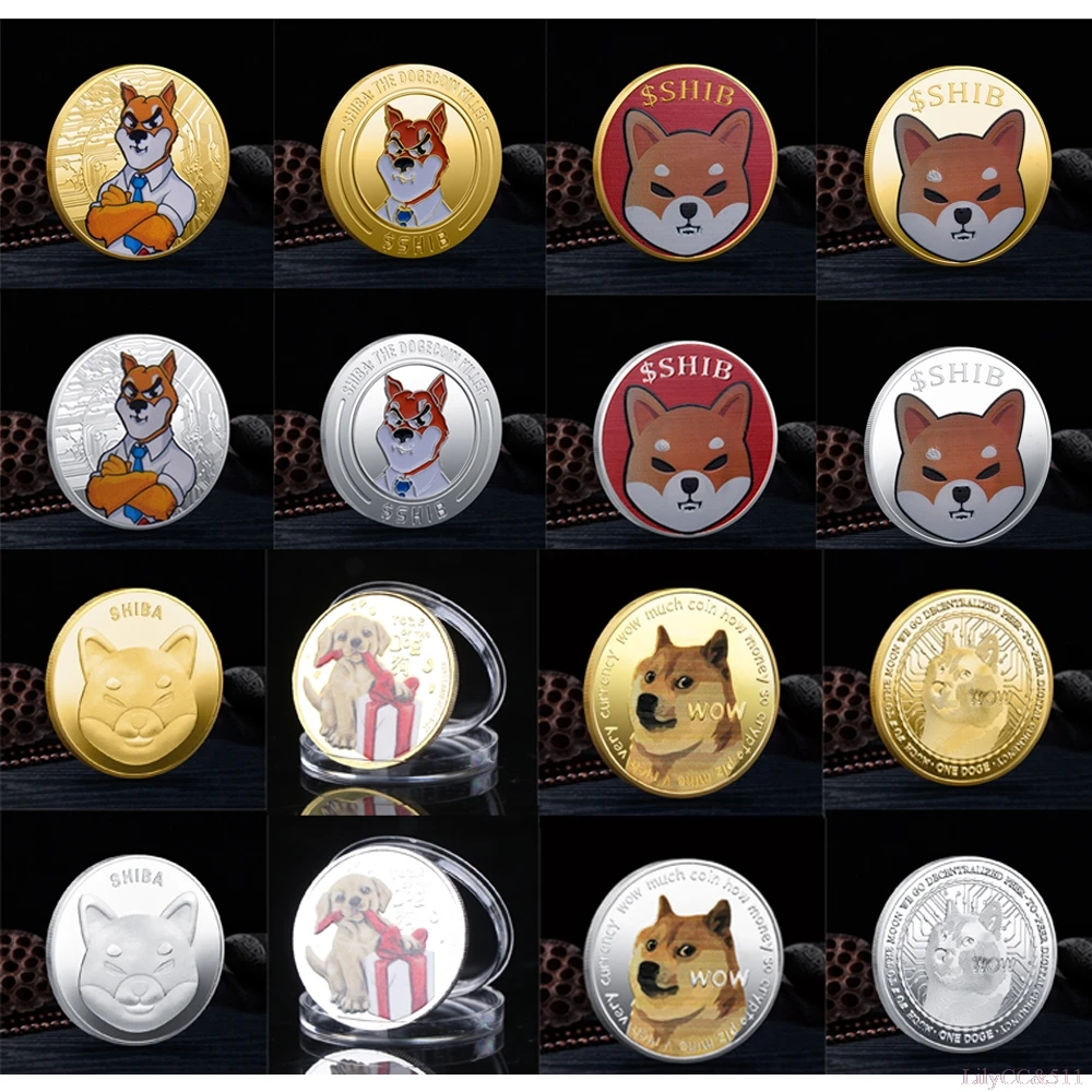 1x Funny Dog Series Metal Gold Plated Commemorative Coin Souvenir Collection Gift Home Decor