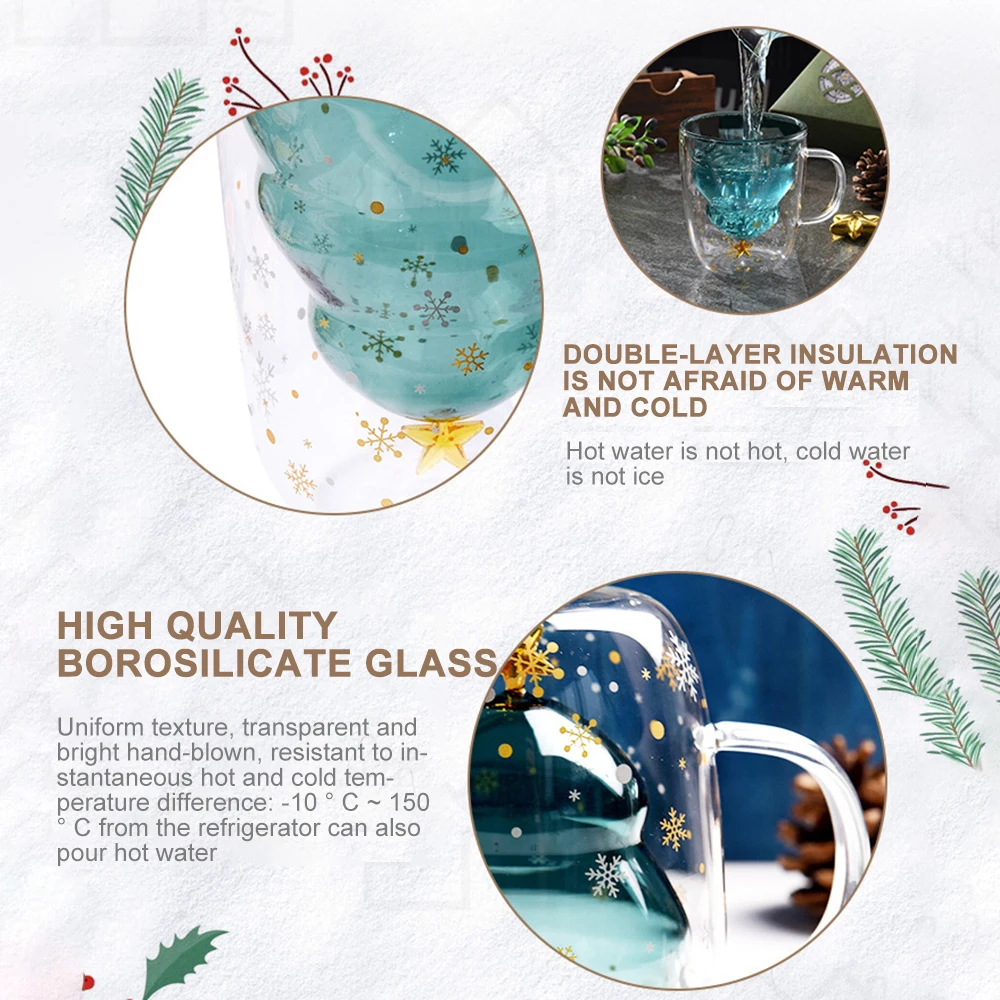 Креативная двухслойная стеклянная Рождественская елка звезда чашка для воды высокая температура кружка стеклянная Рождественская елка звезда желая чашка 300 мл