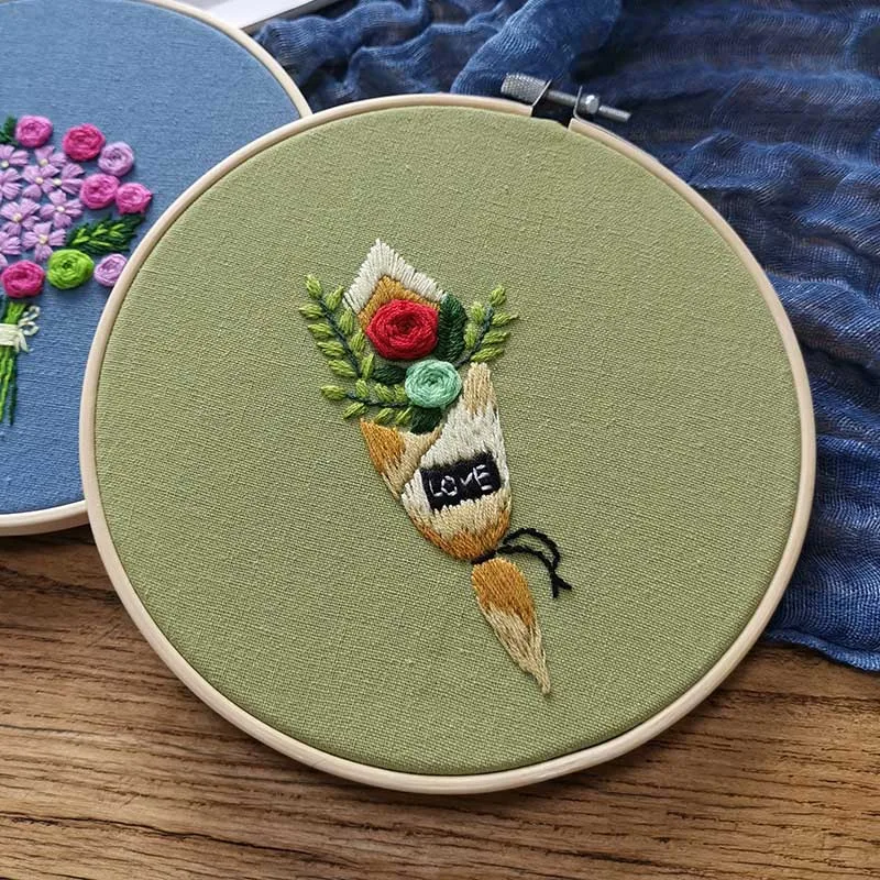 DIY Набор для вышивания, бамбуковые обручи, цветок, рукоделие, вышивка крестиком для начинающих, ленточная живопись, вышивка, шитье, искусство, домашний декор - Цвет: 7