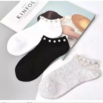 

1 pair Summer Comfortable Cotton Shallow Mouth Socks for Girls Women's Cotton Lovely Casual Imitation Pearl Socks Solid Socks