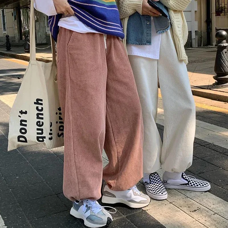 

Corduroy Pants Women Sweatpants Oversized Straight Trousers y2k Winter Vintage Korean Beam Feet Harem Pant Baggy High Waist