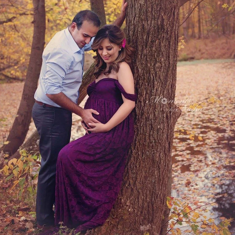 Purple Модное платье для беременных; реквизит для фотосессии; платье для беременных; платья для фотосессии; кружевное платье макси для беременных - Цвет: Purple