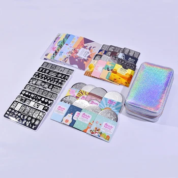 

BeautyBigBang Nail Stamping Plates Set 24PCS With Laser Color Storage Bag Geometry Flower Striped Print Image Nails Art Template