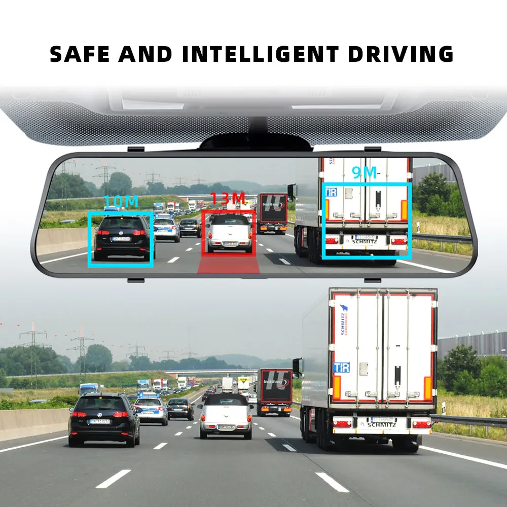 Anstar New Andriod DVR 4G Dash Cam 1080P Car Camera 9.66" Touch Screen Rearview Mirror ADAS GPS Wifi Car DVR Android Mirror