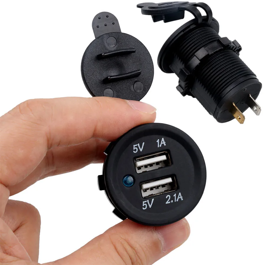 Enchufe de doble cargador coche con puerto USB para encendedor de cigarrillos, 12V, para barco automático, adaptador de carga del teléfono impermeable|Cables, adaptadores y enchufes| - AliExpress