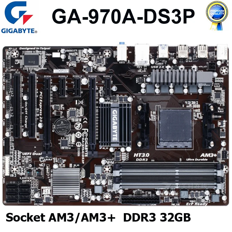 Socket AM3/AM3+ Gigabyte GA-970A-DS3P оригинальная настольная материнская плата DDR3 32 Гб PCI-E 2,0 USB3.0 AMD 970 DDR3 б/у материнская плата