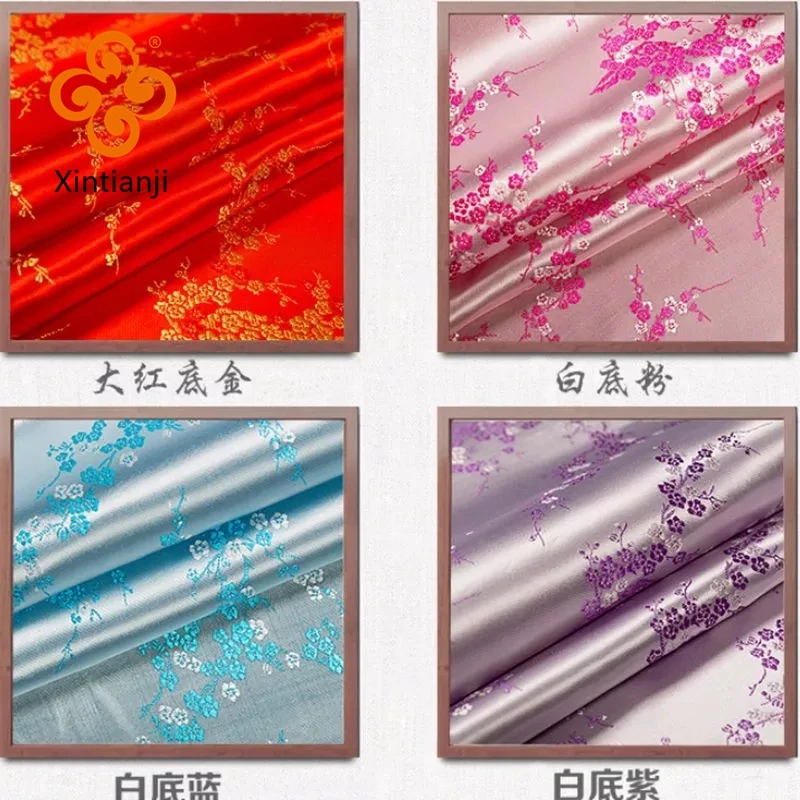 パネル生地　＊kina＊ Vintage Cherry Blossom Fabric Chinese Style Brocade Satin