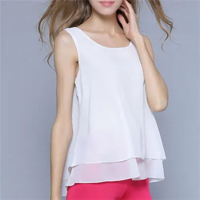 S139 White LJCUIYAO шифоновые летние майки для тренировок для женщин, фитнес-рубашка без рукавов с круглым вырезом, двухслойный Длинный жилет, повседневные женские Рубашки 4XL - Цвет: S139 White