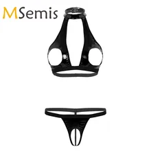 Женский Танкини с вырезами, купальник из двух частей, сексуальное нижнее белье, купальный костюм, кожаное бикини, бюстгальтер, топ с стринги, трусы