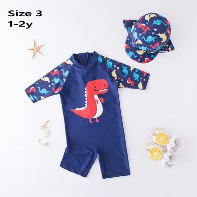 Dinosaur Size 3 Новинка; цельный купальный костюм с единорогом и динозавром; детская одежда для купания; одежда для купания для мальчиков и девочек; одежда для купания с рукавами 3/4; Солнцезащитная одежда с героями мультфильмов - Цвет: Dinosaur Size 3