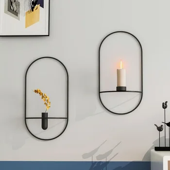 

Creative Oval Hydroponics Plants Metal Candlestick Decoration For DIY Home Living Room Dining Hall Wall Hanging Ornaments