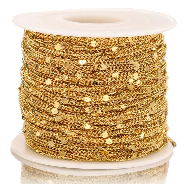 2Meter Width 1.5mm Stainless Steel Gold Press Rounding Chains for Earring Anklet Necklace Jewelry Making DIY Handcrafts Supplies Gold
