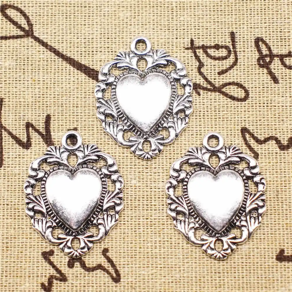 

Couple Pendants 34x26mm Heart Charms Antique Silver Color 3pcs