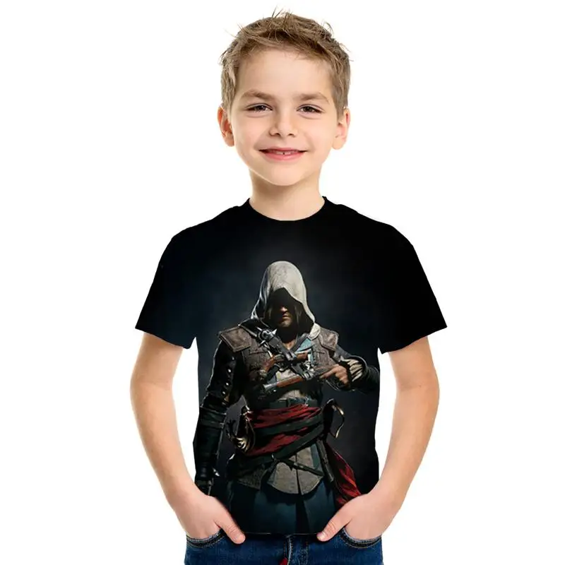 Assassin's Creed/детская одежда для активного отдыха с 3d принтом, приталенная рубашка для мальчиков и девочек, Детская футболка с короткими рукавами, 3D