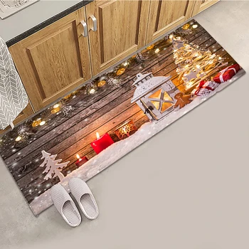 

Christmas Style Anti-slip Floor Mat for Home Kitchen Dinning Room Fireplace Floor Coral Fleece Carpet Xmas Home Decor Floor Rug