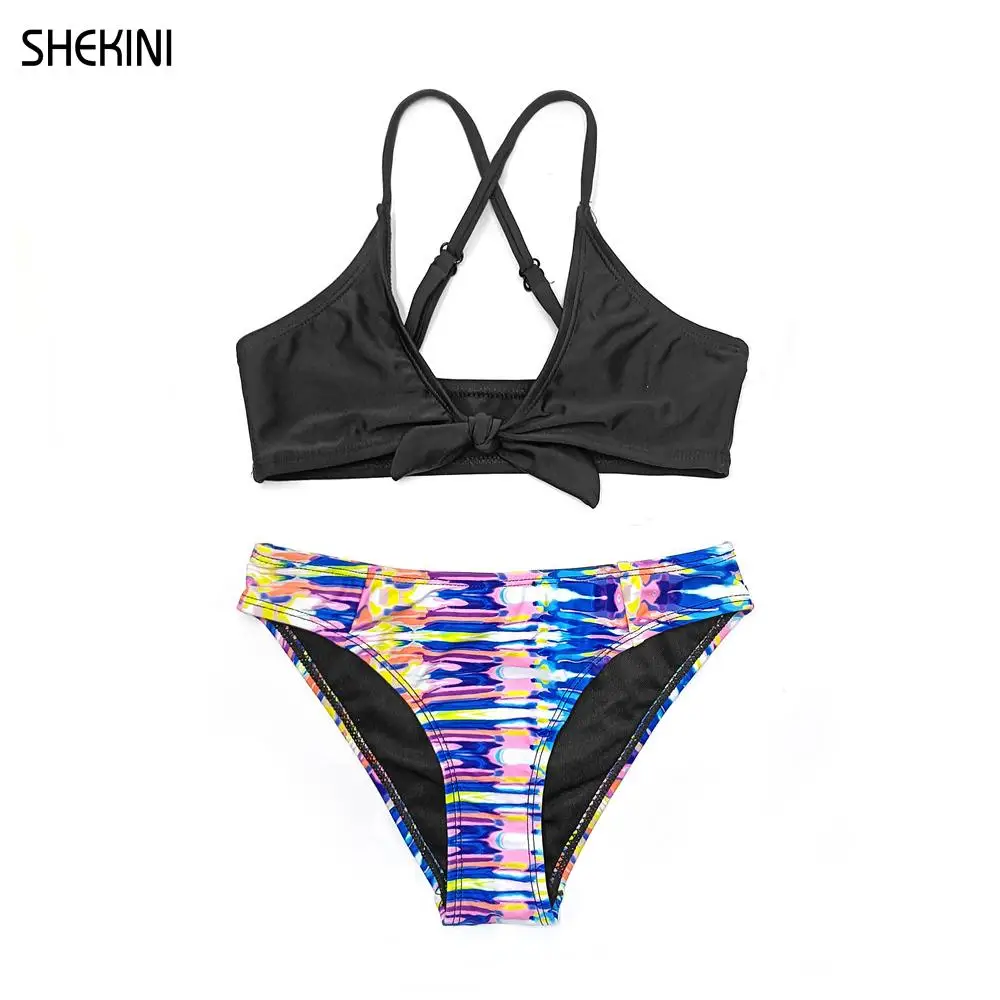 Shekini Girls Stampa Costumi Da Bagno Cravatta Nodo Anteriore Bikini Per Ragazze Adolescenti Set Indietro Costumi Da Bagno A Due Pezzi Incrociati Cost