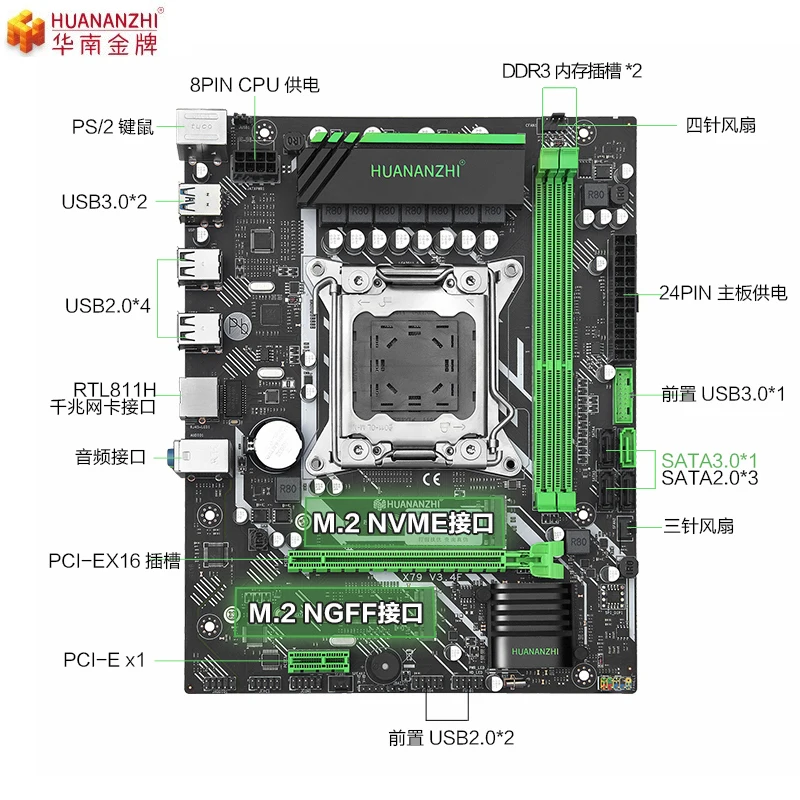 Материнская плата HUANANZHI X79 6M LGA 2011 dual M.2 USB3.0 SATA3.0 с поддержкой REG ECC DDR3 и процессором