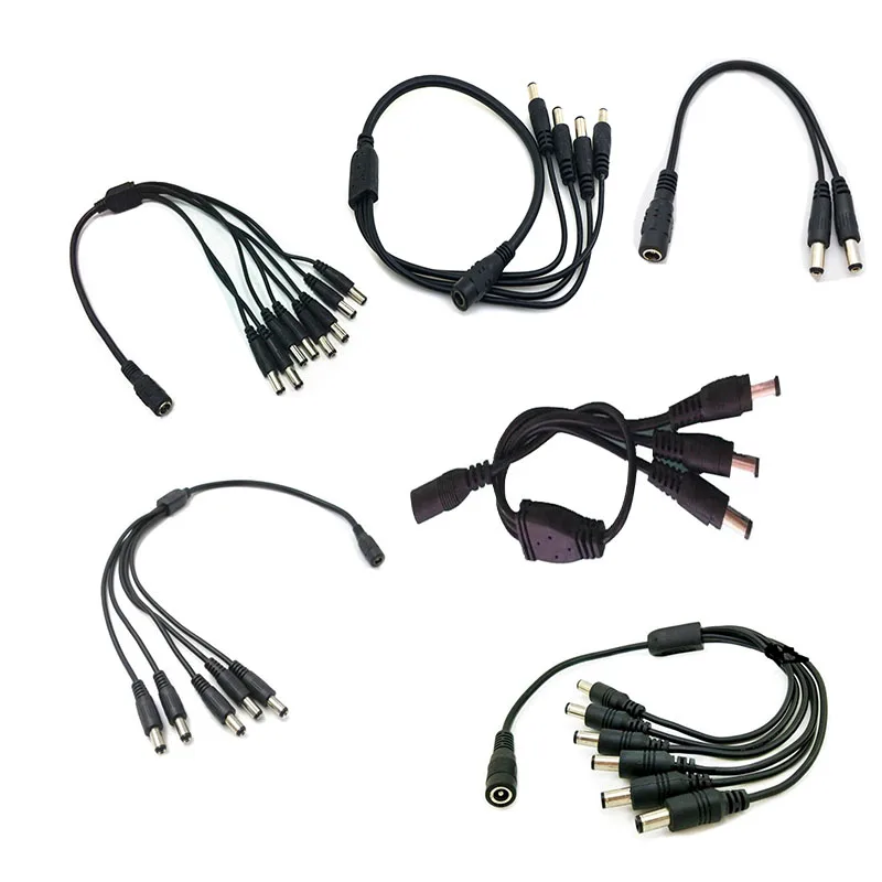 

DC 1 Female 2 3 4 8 Male Output Power Splitter Cable 5.5*2.1mm Black Cable Y Adapter For LED Strip CCTV Security Camera