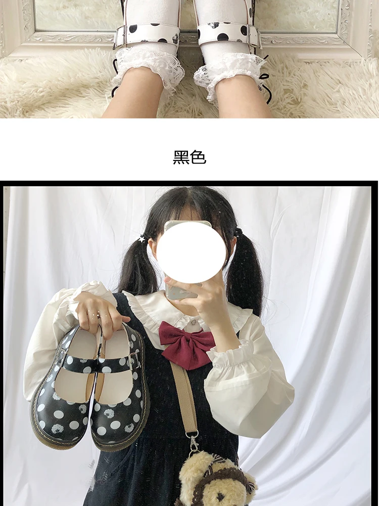 Kawaii для девочек повседневные милые туфли в стиле «Лолита» милый волновой точки удобная обувь Kawaii круглый носок с одним словом, с пряжкой женская обувь лоли cos
