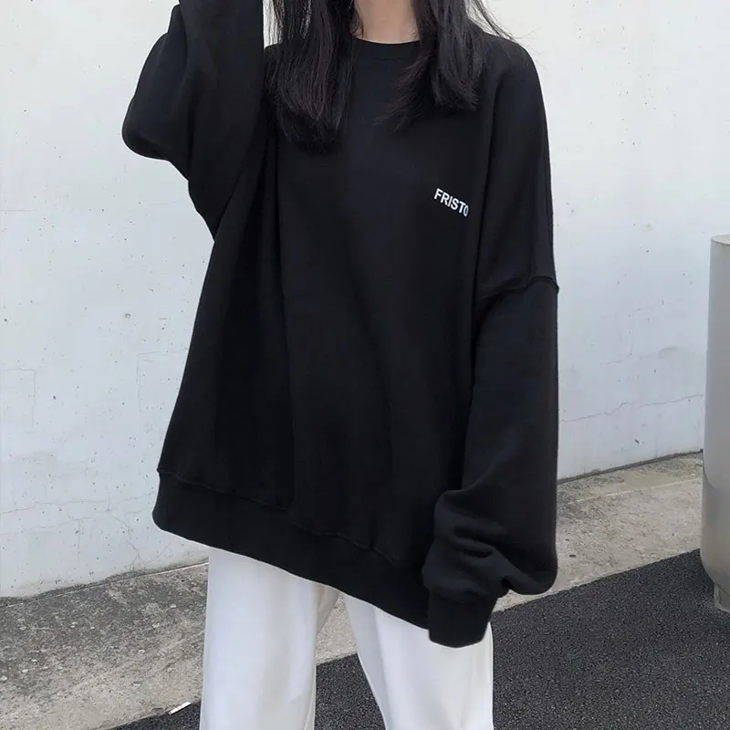 autumn korean style front back print long-sleeve pullovers casual loose sweatshirt womens(X1110