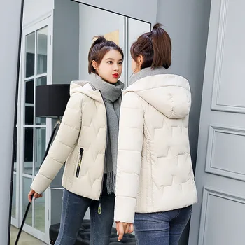 

2019 Autumn and Winter Coat Women Short New Down Jacket Cotton Jacket Hooded Warm Large Size Loose Cotton Jacket J8201