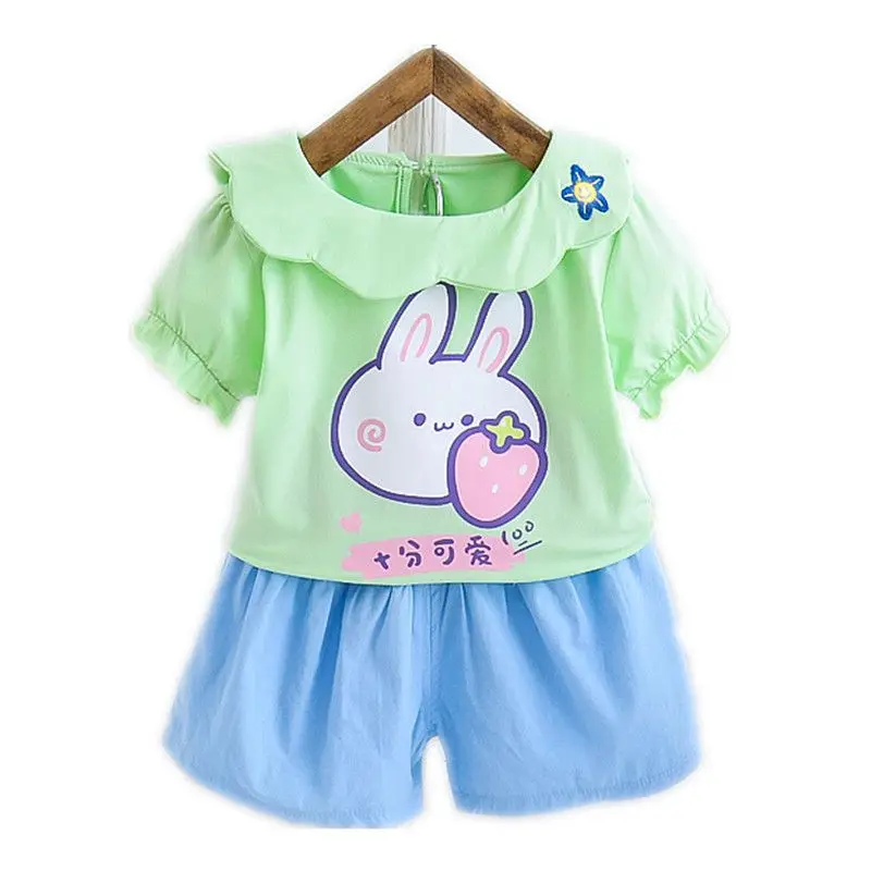 

Summer Children Fashion Clothing Baby Girls Cartoon Lapel T Shirt Shorts 2Pcs/sets Kids Infant Clothes Toddler Casual Tracksuit