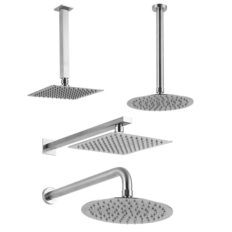 Brushed Nickel Overhead Shower Arm Head Shower 304 Stainless Big Square Round Stainless Steel Brushed Oval Modern Indoor Outdoor