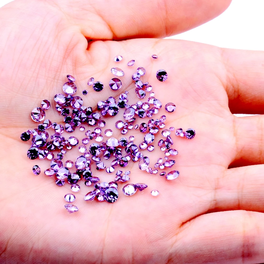 

100pcs 1mm-4mm 5A And Mixed Sizes Round Beads Cut CZ Stone Brilliant Purple Color Cubic Zirconia Synthetic Gems stone