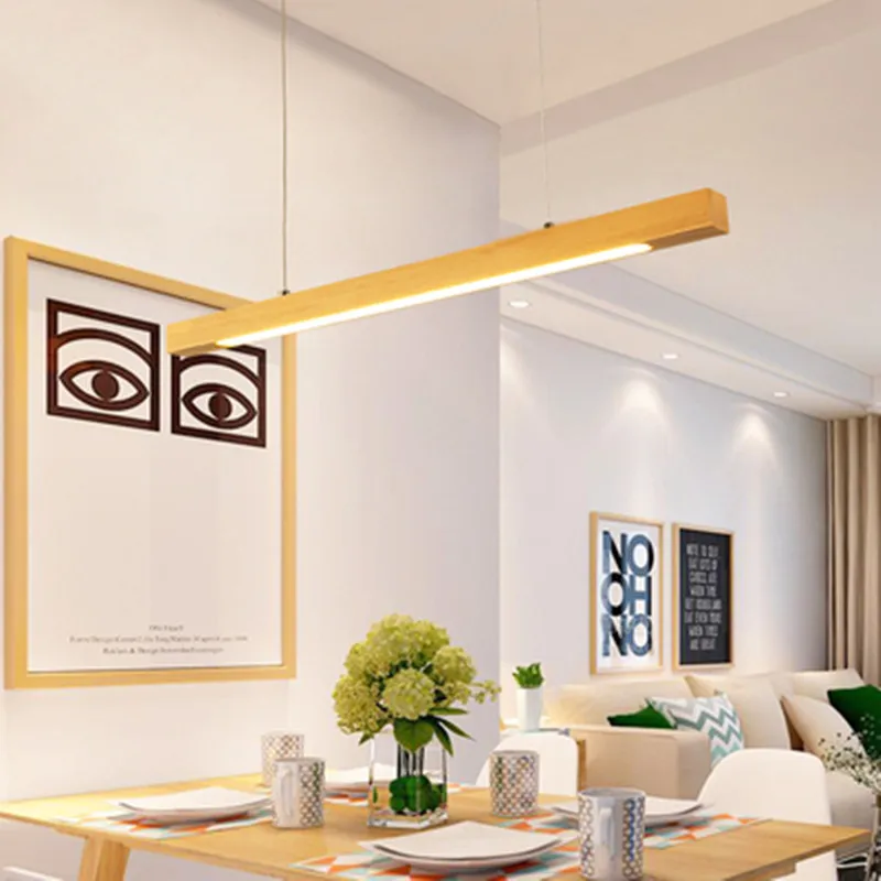 

Wood Led Pendant Light Linear Bar Horizontal Hanging Lamp 80cm 120cm Dining Room Kitchen Office Lighting Fixture Suspension Lamp