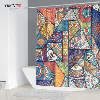

200x180 bathroom waterproof shower curtain color geometric printing bathroom curtain polyester home decoration curtain with hook