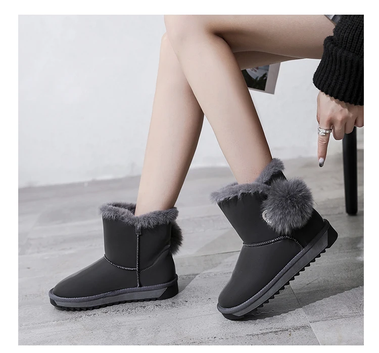 Winter New Women Flock Plush Lining Ankle Snow Boots Fur Boule Flat With Black/Gray Emu Boots Fashion Cotton Shoes