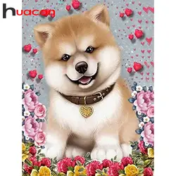 Huacan Бриллиантовая мозаичная собака милый полный макет вышивка бисером, животное вышивки крестиком Набор Алмазные картины с квадратными