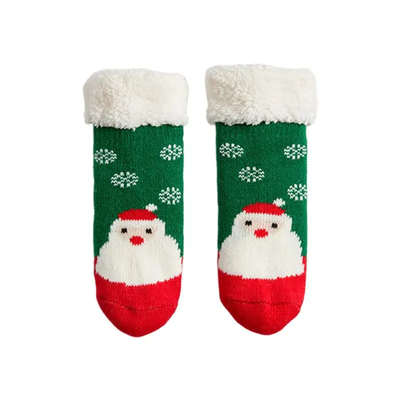 Детские зимние Пушистые Носки-тапочки с рисунком Санта-Клауса, вязаные рождественские чулочно-носочные изделия - Цвет: XS
