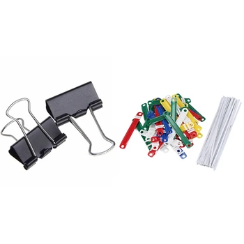 

50 Pcs Colorful Plastic Binding Paper Fasteners & 48 Pcs 25Mm Black Metal Binder Clips File Paper Clip