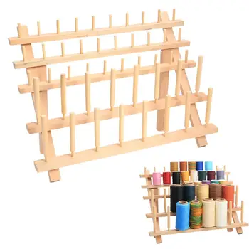 

60-reel Home Type Folding Wooden Shelf Bobbin Holder Sewing Embroidery Storage Organizer Thread Stand Holder Rack