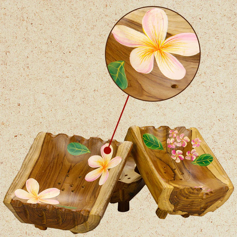 Home Bathroom Portable Natural Wooden Soap Case Dish Holder Sink Deck Bathtub Shower Box For Sponges Scrubber Decorative