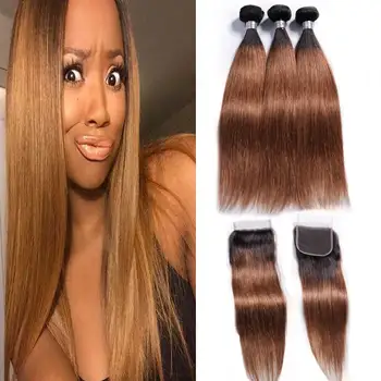 

Honey Blonde Ombre Straight Hair 3 4 Bundles With Closure Remy 1b 30 Ombre Brazilian Human Hair Weave Bundles With Lace Closure