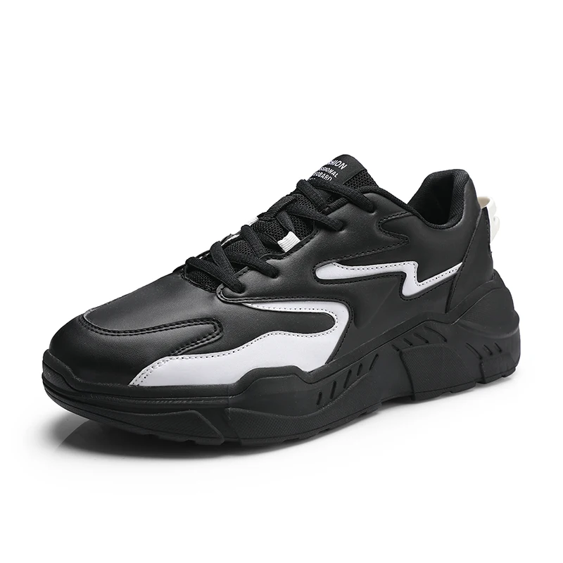 Spring Men Casual Shoes Black PU Trainers Male High Quality Sapato Masculino Sneakers Men Krasovki Designer Shoes Men Zapatillas - Цвет: Black