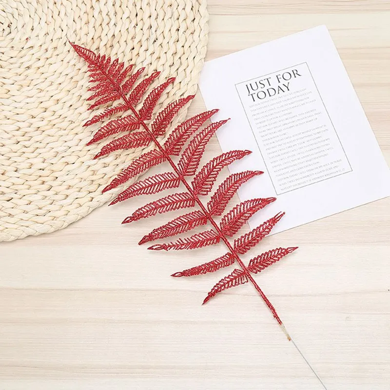 10pcs Christmas Tree Leaf Ornaments Decor Flower Grass Hollow Discharge Class Simulation Fake Flower Leaf Home Decor 40*14cm