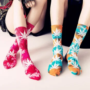 

1Pair High-quality Tie-dyed Maple Leaf Socks Long Fashion Socks Men Skateboard Hiphop Socks Women Couple Cotton Socks
