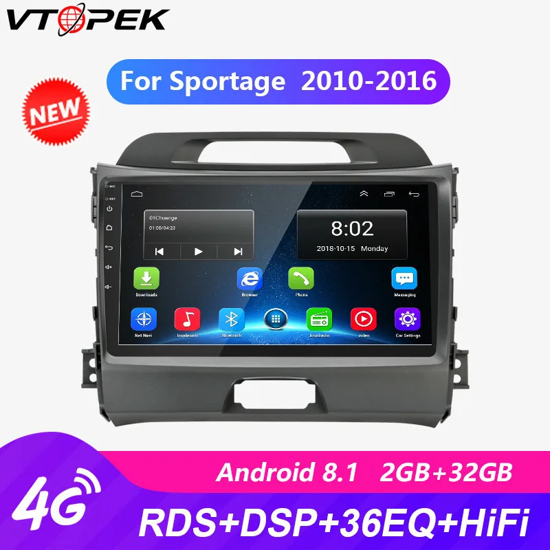 

Vtopek 4G WIFI 9" Car Radio 2 Din Android RDS DSP 2G+32G Touch Screen Mirror-link Players for KIA Sportage 2010-2016 Autoradio