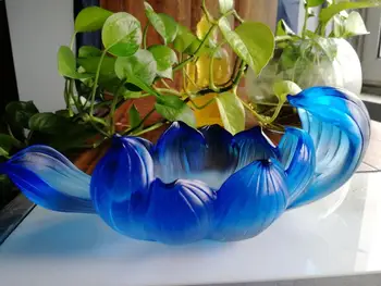 

20*10cm Large Blue Lotus Flower Empty Crystal Glass Base Elegant home Ornament accessories Wedding Craft Gift For Girls