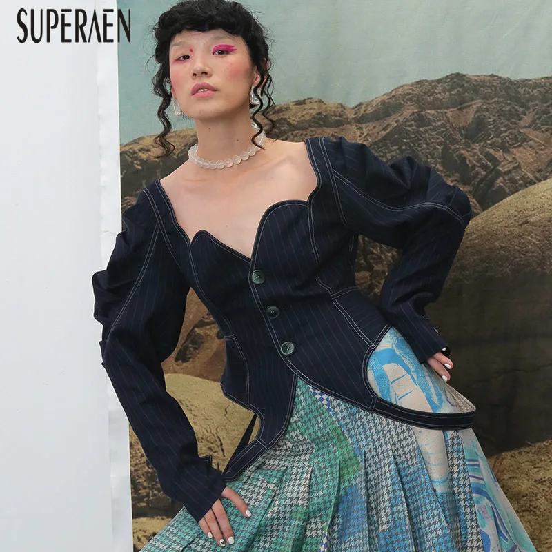 SuperAen Новинка женские короткие куртки Европа Осень с открытыми плечами дикие женские куртки модная женская одежда с длинным рукавом