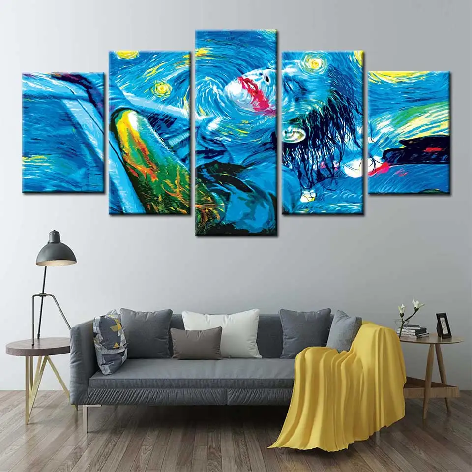

Creative Abstract Art Painting Joker Movie Poster Artwork 5 Panels Modular Canvas Paintings Prints Pictures Boys Bedroom Decor
