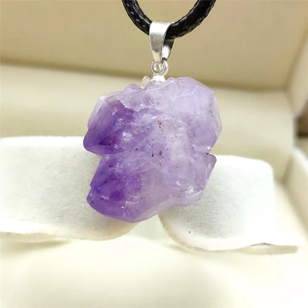 Natural Lavender Amethyst Quartz Purple Raw Material Crystal Pendant Women Men 24x18mm Healing Stone AAAA