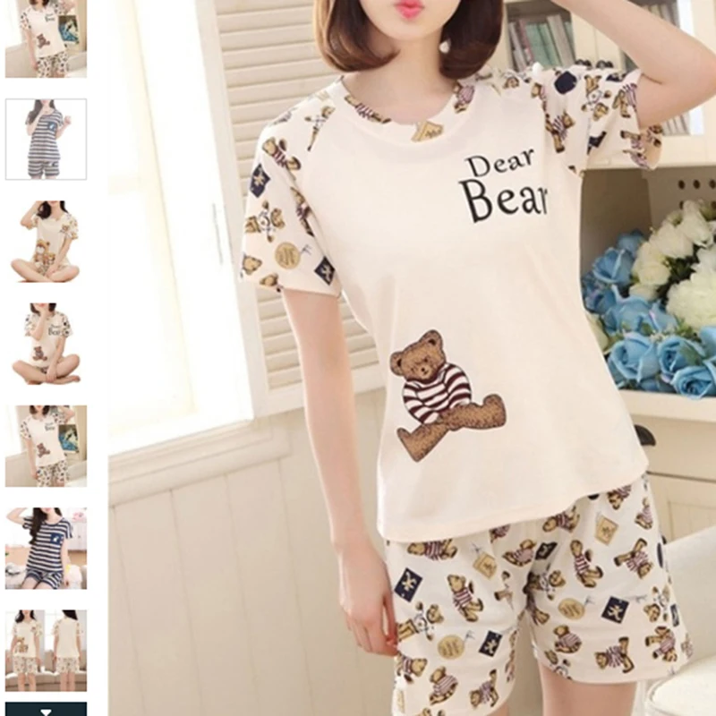 New Women Pajamas Suits Lovely Home Sleepwear Short Sleeve Pyjamas Set Comfortable Girl Spring Summer Nightgown Home Clothing