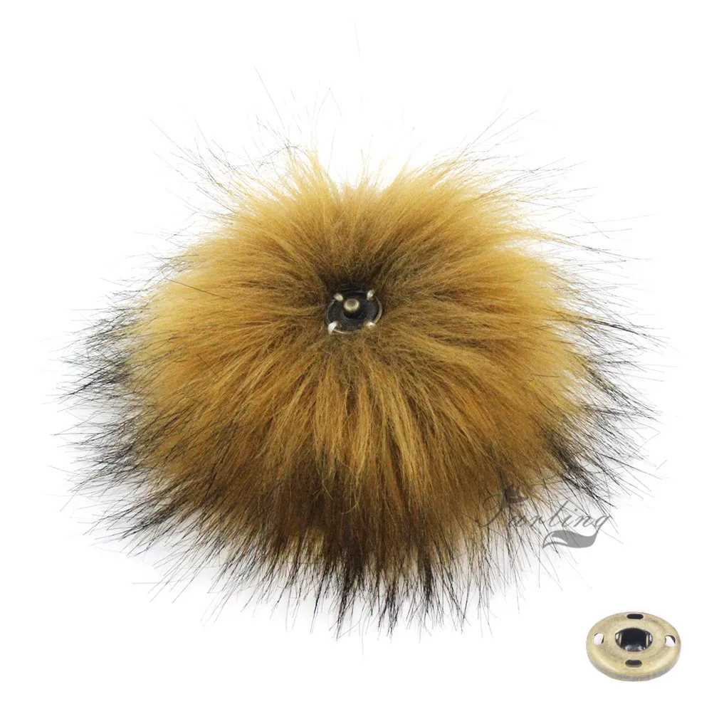 Camel 1 шт. искусственный мех енота Pom poms 14 см/5,5 дюймов с пресс заклепки для шапочки шапки аксессуары - Цвет: Camel