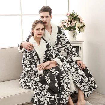 

Couple Pajamas 2019 Winter Bathrobe Luxury Long Thick Flannel Couple Bathrobe Loose Plus Size Pajamas Home Clothes Sleepwear