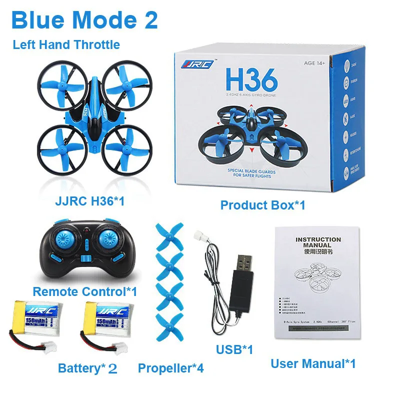 Blue 2 Battery JJRC H36 Мини 2,4G 4CH 6-осевой 3D флип Безголовый режим Дрон Квадрокоптер с дистанционным управлением и E010 мульти Батарея - Цвет: Blue 2 Battery