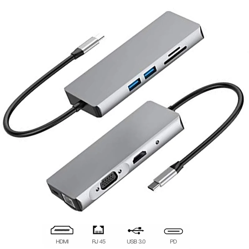Basix type C концентратор USB-C USB 3,0 Thunderbolt 3 HDMI 3,5 мм аудио RJ45 адаптер для MacBook Pro samsung Galaxy S9 USB C концентратор
